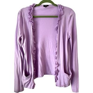 Talbots Petites Open‎ Lavender Cardigan with Ruffle Trim